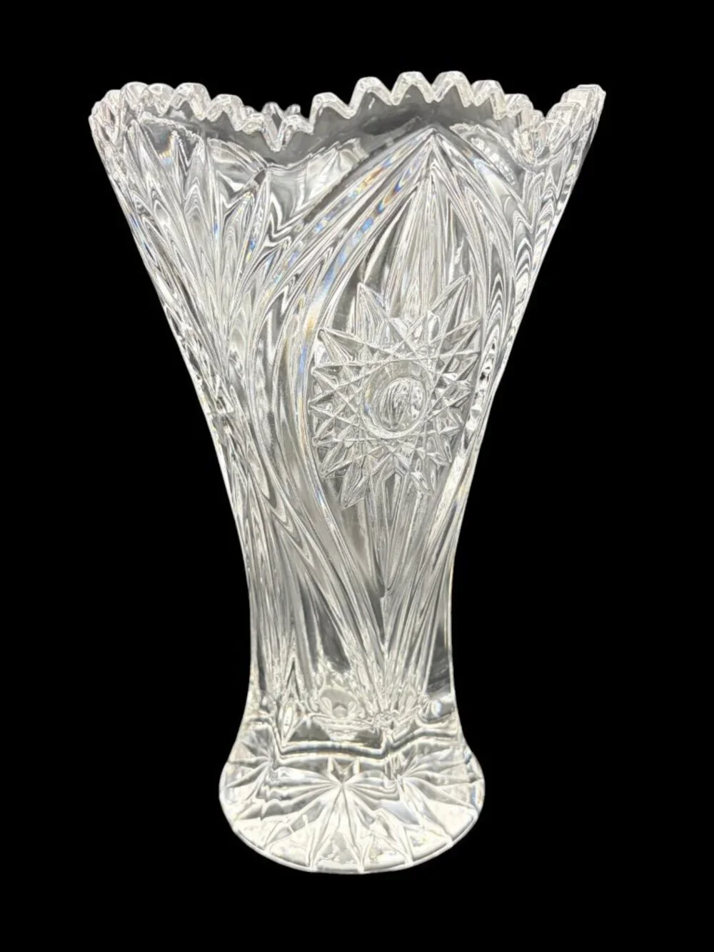 Vintage Nachtmann Bavarian Crystal Vase Starburst Cut Glass Germany 9.5